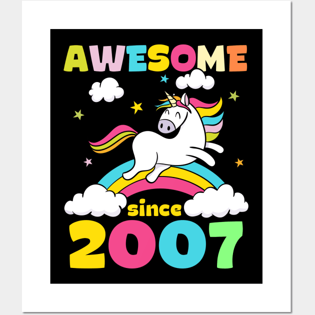 Cute Awesome Unicorn Since 2007 Funny Gift Wall Art by saugiohoc994